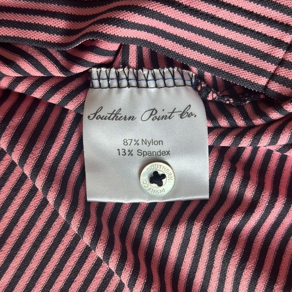 Southern Point Co XXL Short Sleeve Polo Shirt Stretch Golf Stripes Men Pink Navy - Picture 7 of 8